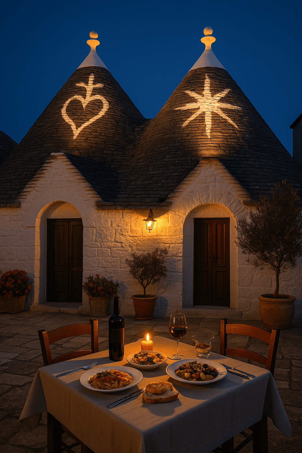 Taller de pasta en trullo en Alberobello de noche
